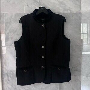 Talbots Womens Black Quilted Button Down Vest Jacket Size Medium